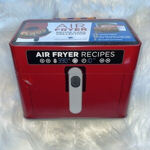 🆕 Air Fryer Recipe Card Collection in Red Tin Storage Box with Dividers